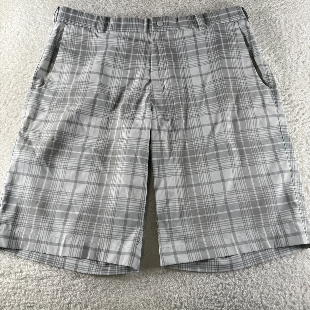 Y2K Nike Golf Shorts Dri-Fit Tour Performance Gray White Plaid 36x12" Inseam